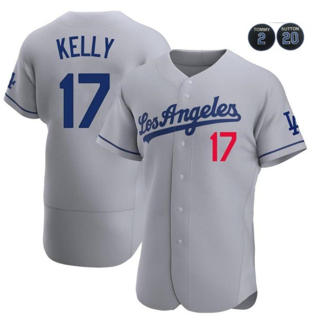Men's Los Angeles Dodgers #17 Joe Kelly Gray #2 #20 Patch Flex Base Stitched Baseball Jersey Men's Los Angeles Dodgers #17 Joe Kelly Gray #2 #20 Patch Flex Base Stitched Baseball Jersey
